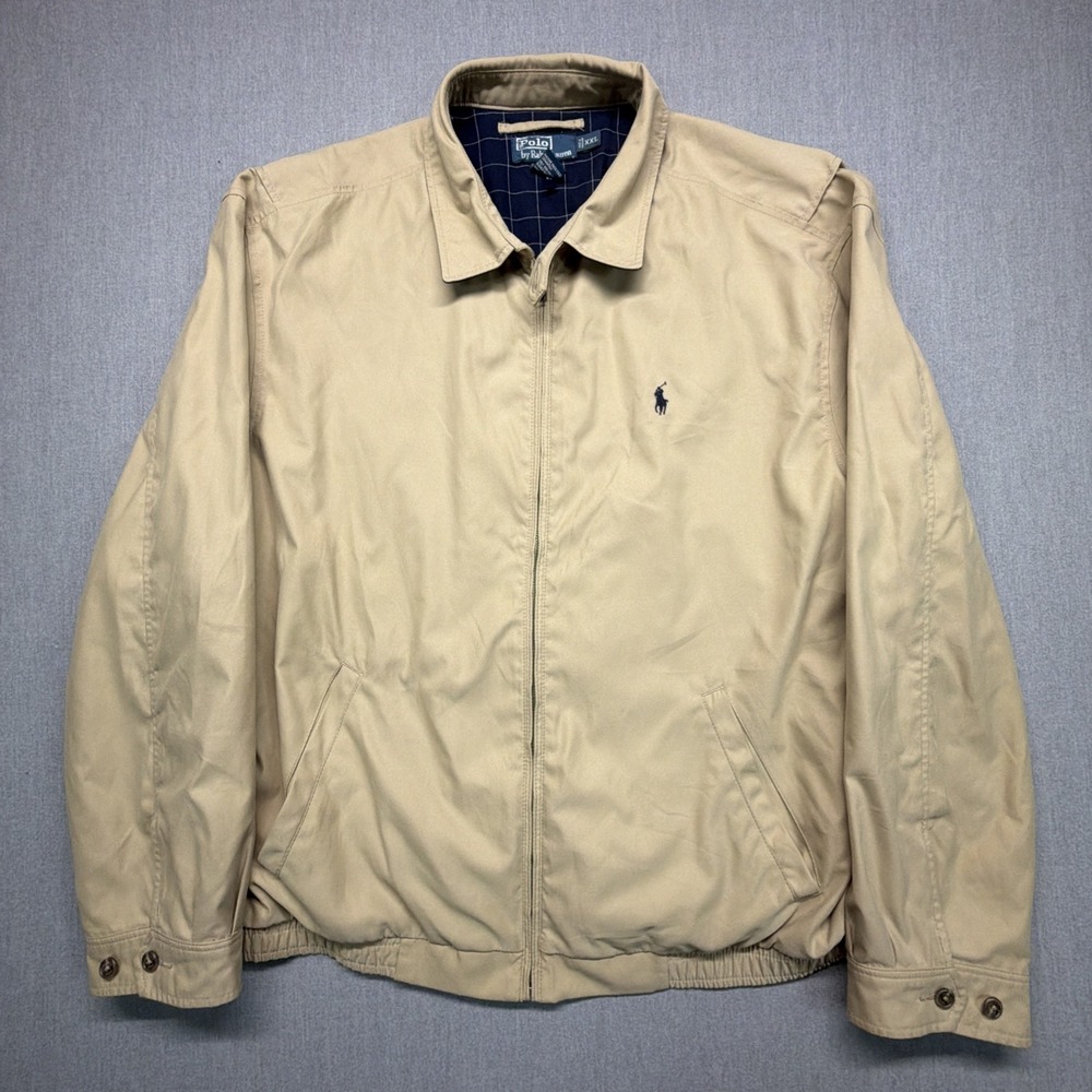 Polo Ralph Lauren VTG Mens XXL Khaki Harrington Jacket Full Zip Embroidered Pony